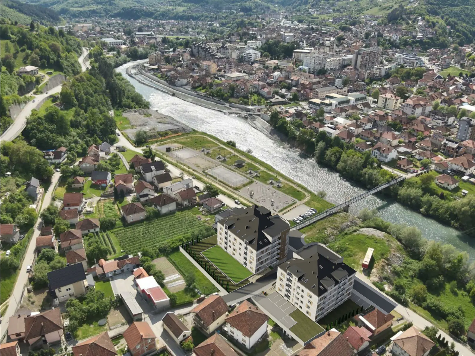 Fotomontaža: Elit Residence u naselju Gornje Loznice, pogled preko rijeke Lim prema centru Bijelog Polja