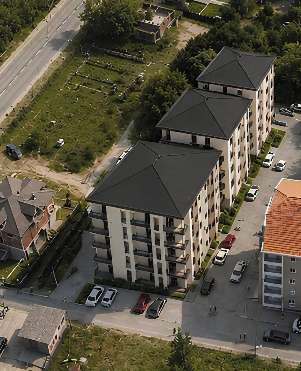 Lamela III, vizualizacija iz vazduha sa okolnim parcelama i ulicom